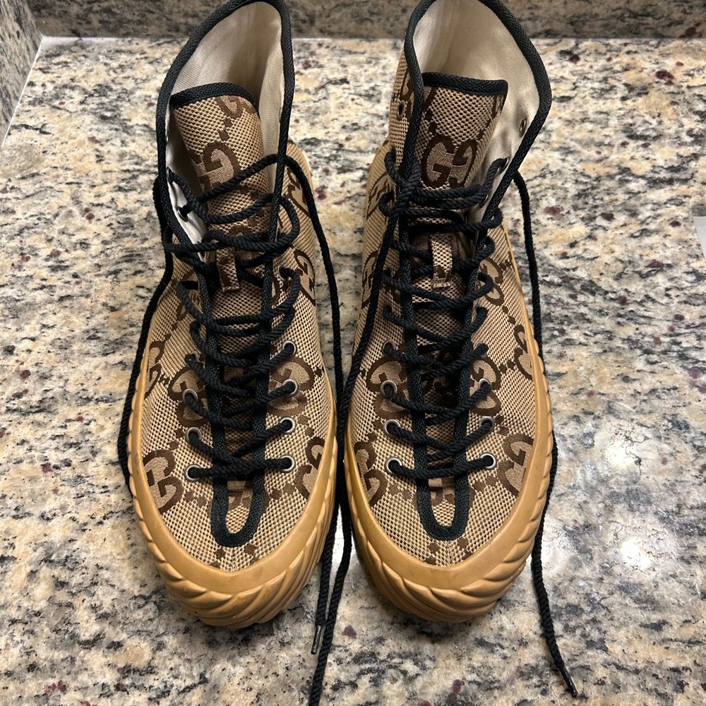 Brown High-Top Sneakers with Black Laces
